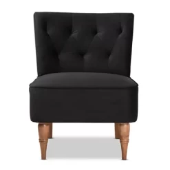 Harmon Velvet Fabric Upholstered And Wood Accent Chair Black/Walnut Brown - Baxton Studio