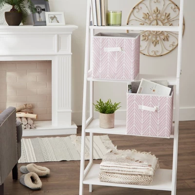 Set Of 2 11" X 11" X 11" Nonwoven Polyester Herringbone Square Storage Cube Mauve - Design Imports 7 Set Of 2 11" X 11" X 11" Nonwoven Polyester Herringbone Square Storage Cube Mauve - Design Imports - Image 7