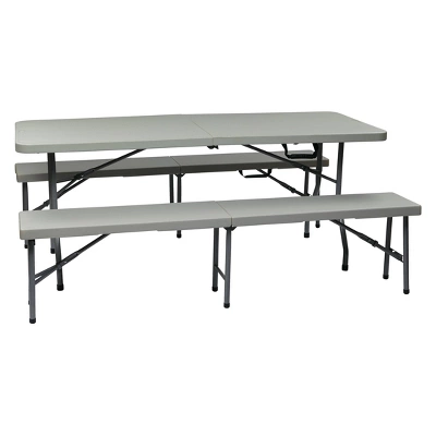 3pc Folding Table And Bench Set Light Gray - OSP Home Furnishings 1 3pc Folding Table And Bench Set Light Gray - OSP Home Furnishings