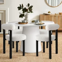 Dwen+Shaun 5-Piece 46" Manufactured Grain And 18.5" Wide 4 Round Seat Beige Boucle Chairs Modern Round Dining Table Set-The Pop Maison -Cozy Living Deals Store GUEST fbb1a322 9500 4ba2 bd24 ee9953cee1be