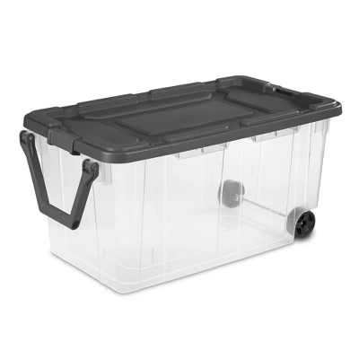 Sterilite 160 Quart Latching Stackable Bedroom Closet Playroom Wheeled Storage Box Container Bin With Gray Lid And Clear Sides 1 Sterilite 160 Quart Latching Stackable Bedroom Closet Playroom Wheeled Storage Box Container Bin With Gray Lid And Clear Sides