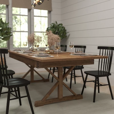 Merrick Lane 8' X 40" Rectangular Antique Rustic Solid Pine Foldable Dining Table With Crisscross Legs 1 Merrick Lane 8' X 40" Rectangular Antique Rustic Solid Pine Foldable Dining Table With Crisscross Legs