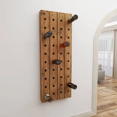 Rustic Wood Wall Wine Rack Brown - Olivia & May 9 Rustic Wood Wall Wine Rack Brown - Olivia & May - Image 9