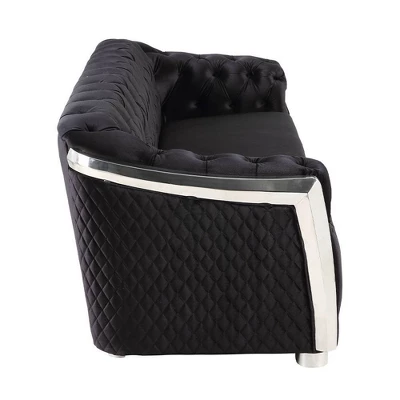 71" Pyroden Loveseat Black Velvet/Chrome Finish - Acme Furniture 5 71" Pyroden Loveseat Black Velvet/Chrome Finish - Acme Furniture - Image 5