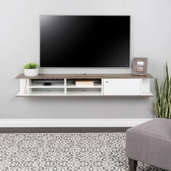 Wall Mounted TV Stand For TVs Up To 85" White/Drifted Gray - Prepac