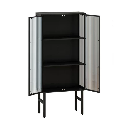 61.61" High Contemporary Glass Door Cabinet With Two Levels Of Storage, Black - ModernLuxe 3 61.61" High Contemporary Glass Door Cabinet With Two Levels Of Storage, Black - ModernLuxe - Image 3