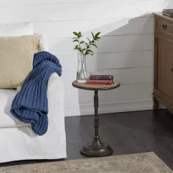 Industrial Wood Pedestal Accent Table Brown - Olivia & May