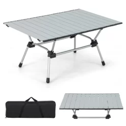 Tangkula Folding Camping Table Collapsible Aluminum Roll Up Beach Table With Carrying Bag 4-Level Adjustable Height Dark/Silver -Cozy Living Deals Store GUEST ff84422c cb5e 4082 a39a fcd5e19ceea4