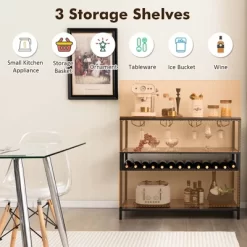 Costway Rustic Wine Rack Table 13 Bottles Wine Bar Cabinet Freestanding With Glass Holder -Cozy Living Deals Store GUEST ffcf0b5f 9f67 4a24 8681 5058c717149a